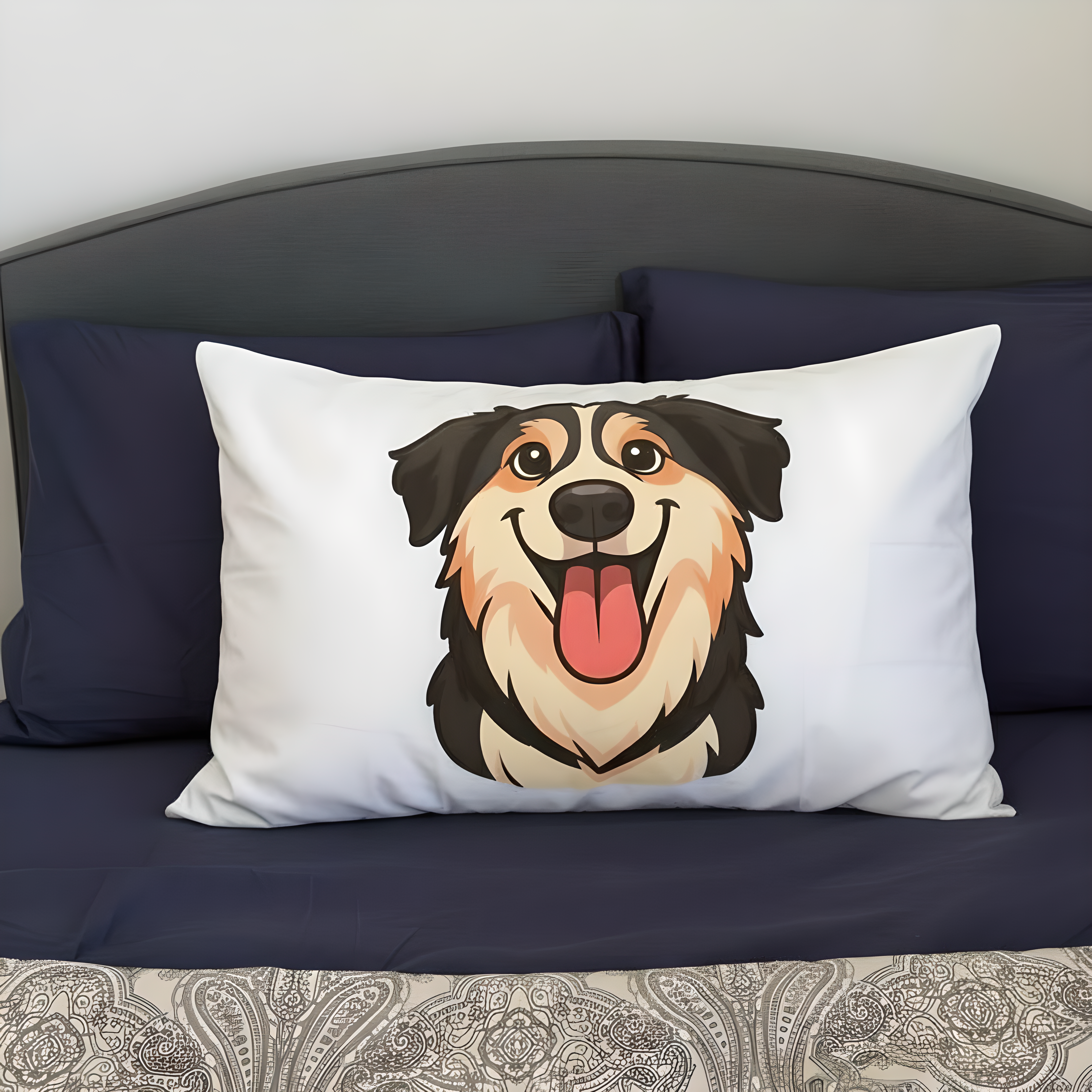 Cartoon style custom dog pillow case on soft bedding