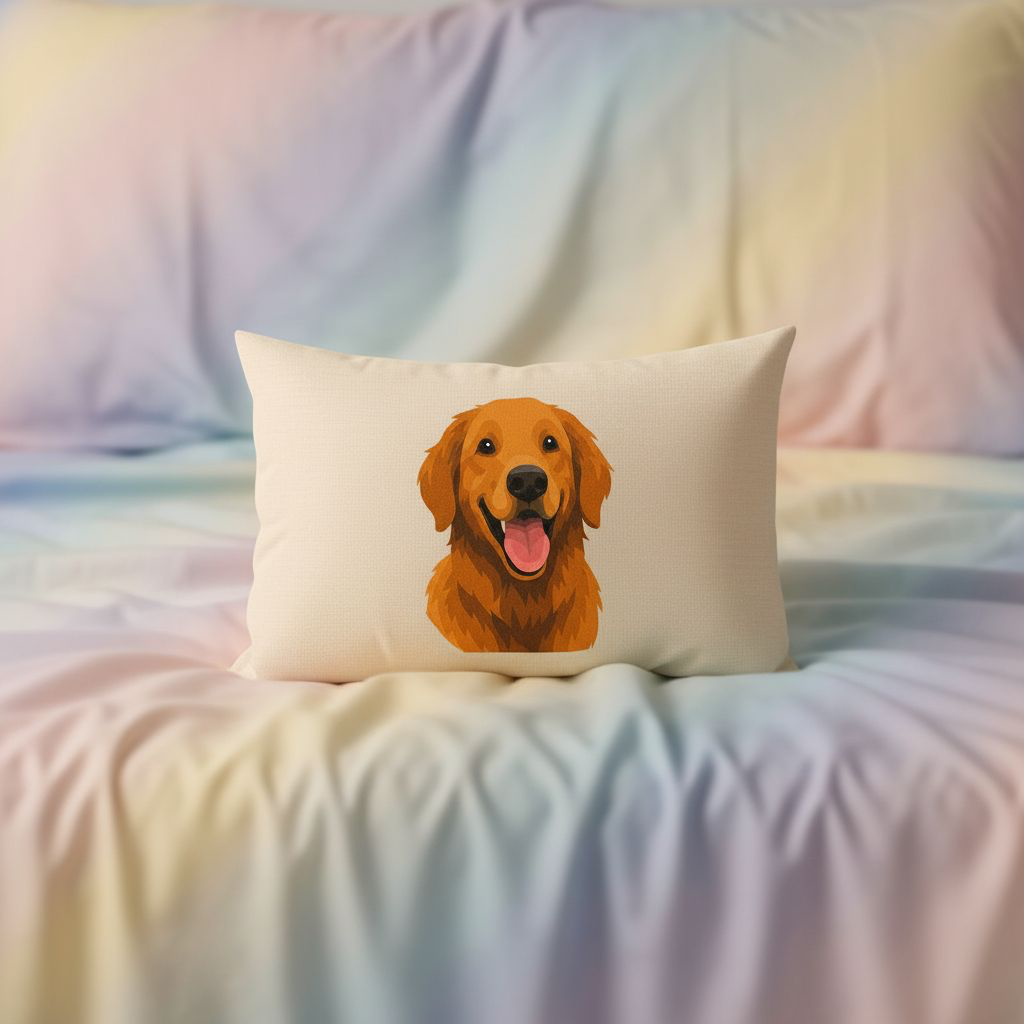 Custom pet pillow case with minimal golden retriever illustration on bed