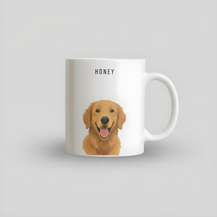 Custom pet portrait mug with dog illustration on white ceramic mug
