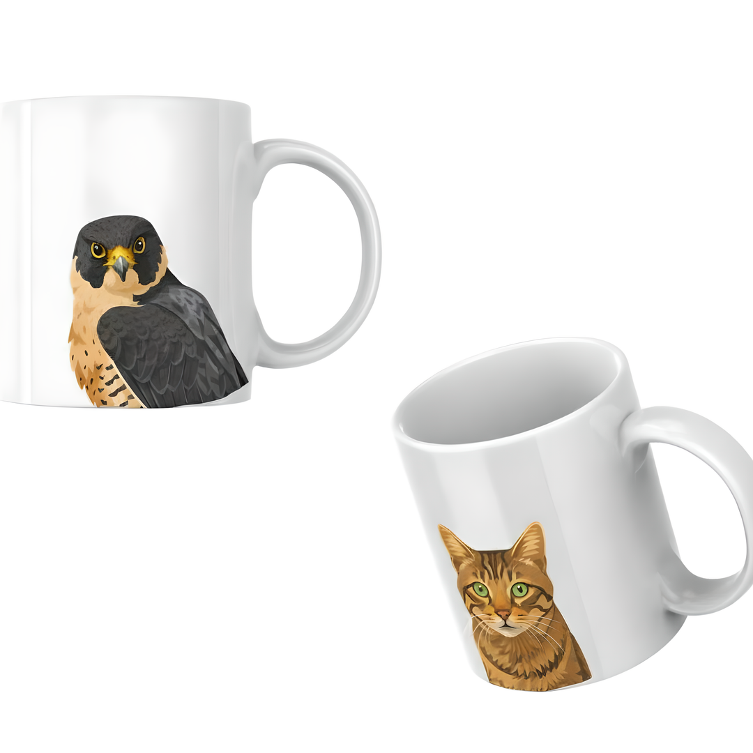 Custom pet mug with realistic pet portrait printed on ceramic mug